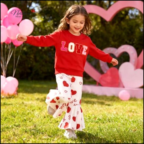 Toddler Girls Sweatshirt and Flare Pants Set, Cotton Blend, Elastic Waist - Picture 6 of 6